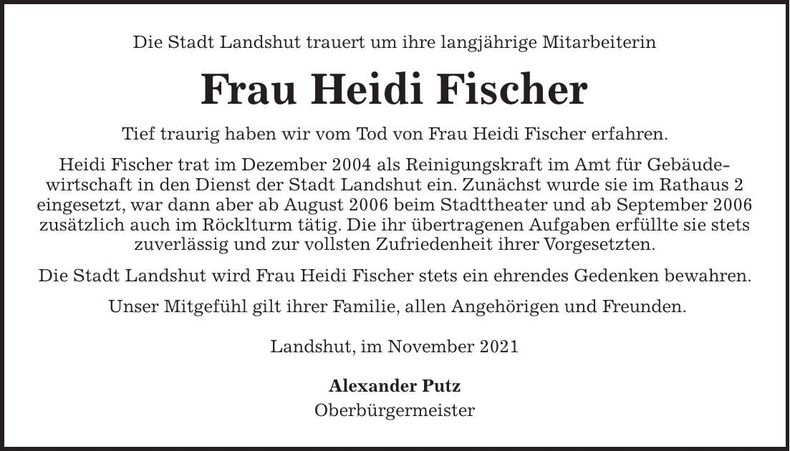 Traueranzeige Heidi Fischer
