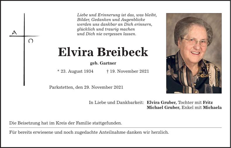 Traueranzeige Elvira Breibeck