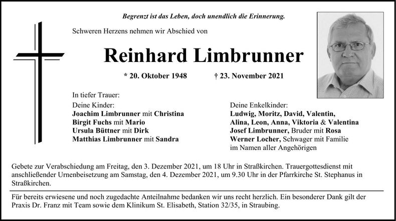 Traueranzeige Reinhard Limbrunner