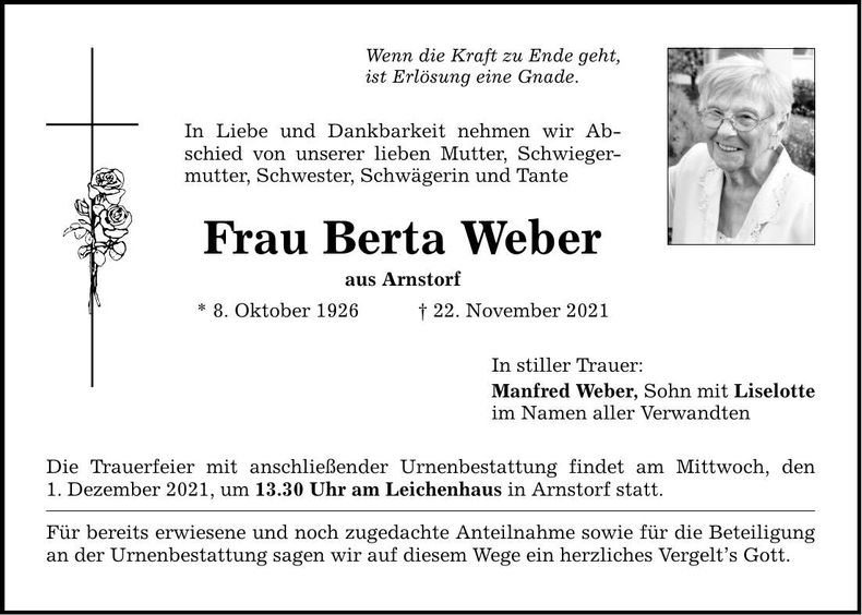 Traueranzeige Berta Weber