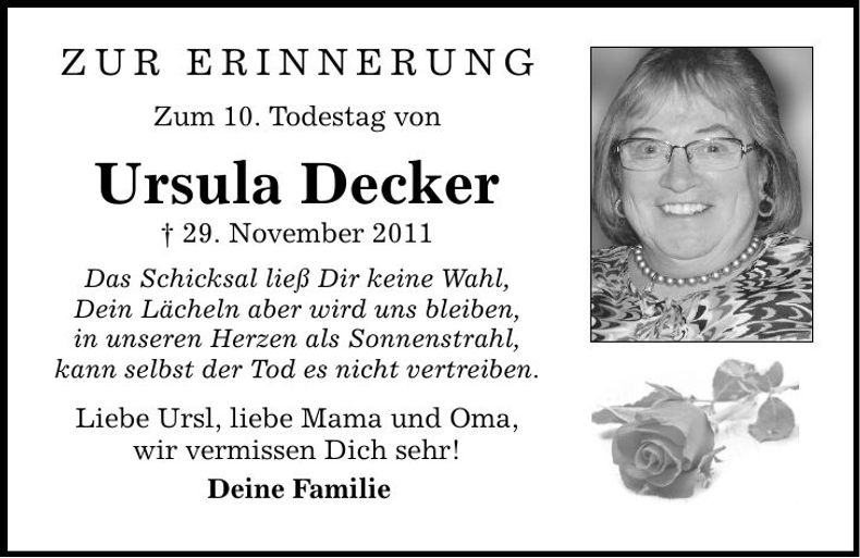 Traueranzeige Ursula Decker