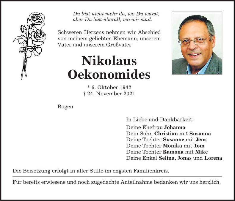 Traueranzeige Nikolaus Oekonomides