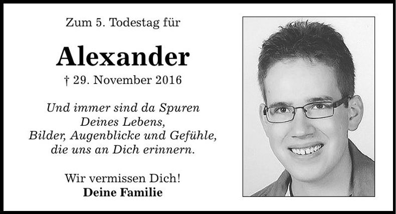 Traueranzeige Alexander Dilger