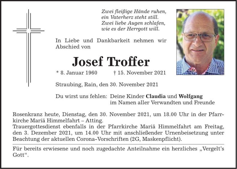 Traueranzeige Josef Troffer
