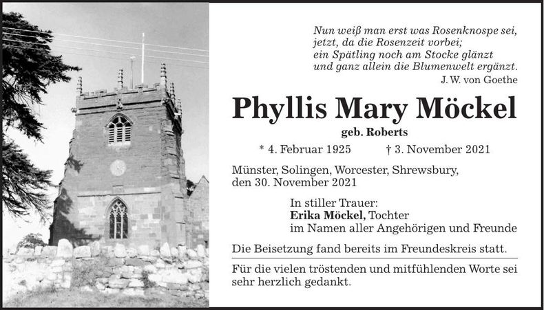 Traueranzeige Phyllis Mary Möckel