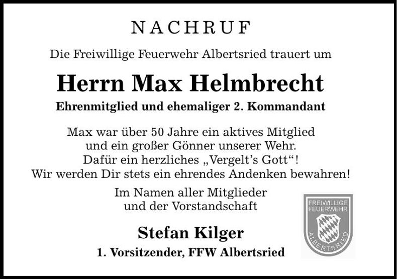 Traueranzeige Max Helmbrecht