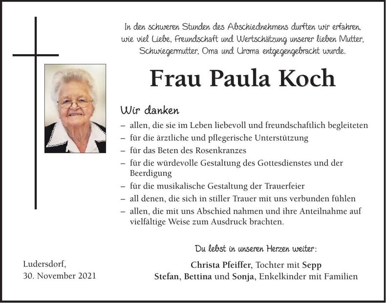 Traueranzeige Paula Koch