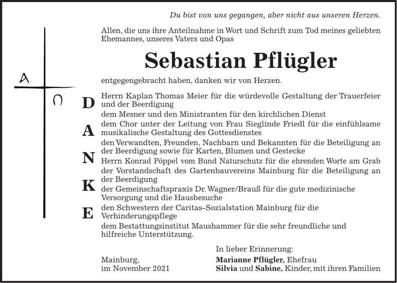 Traueranzeige Sebastian Pflügler