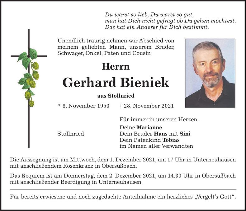 Traueranzeige Gerhard Bieniek