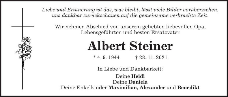 Traueranzeige Albert Steiner