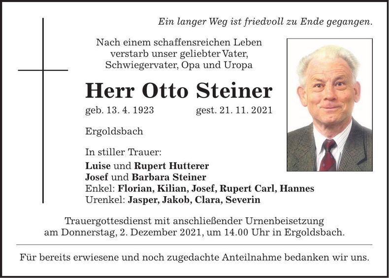 Traueranzeige Otto Steiner
