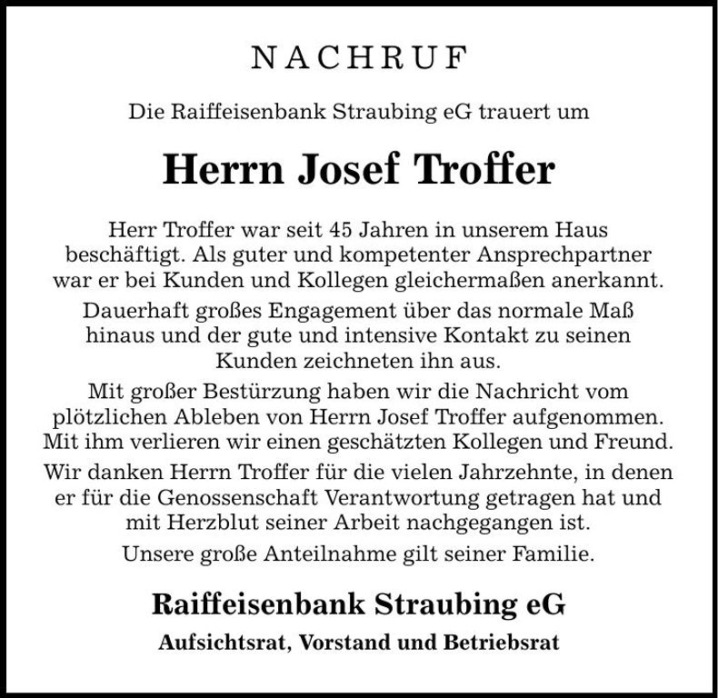 Traueranzeige Josef Troffer