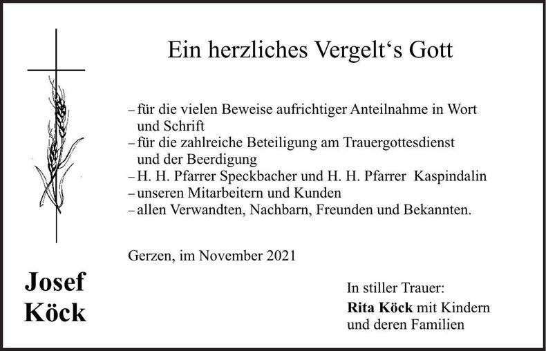 Traueranzeige Josef Köck