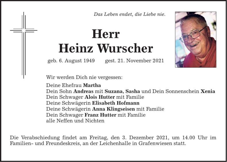 Traueranzeige Heinz Wurscher
