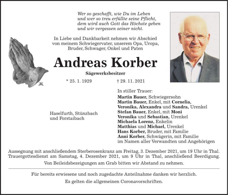 Traueranzeige Andreas Korber