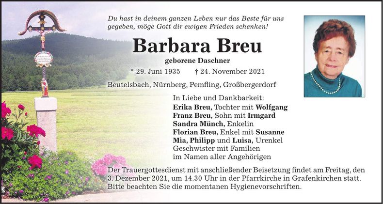 Traueranzeige Barbara Breu