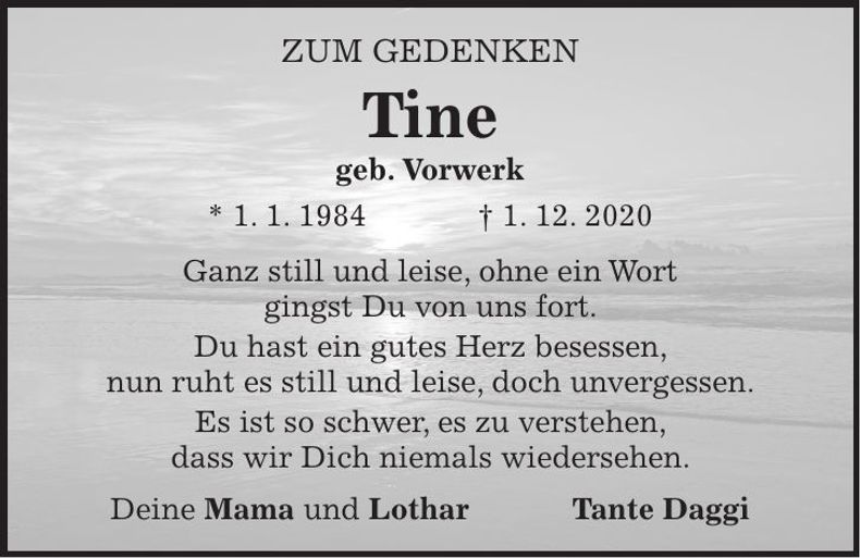 Traueranzeige Tine geb. Vorwerk