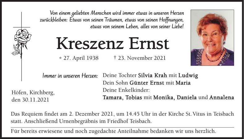 Traueranzeige Kreszenz Ernst