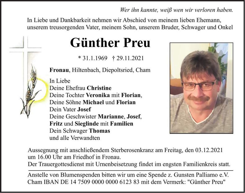 Traueranzeige Günther Preu