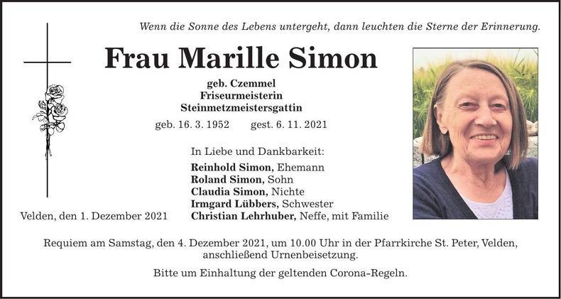 Traueranzeige Marille Simon