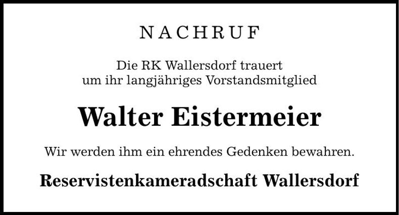 Traueranzeige Walter Eistermeier