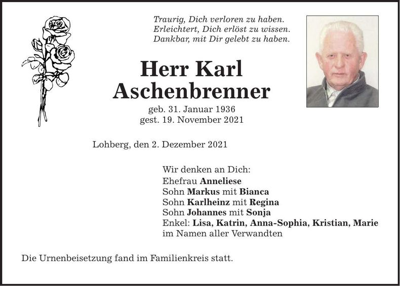 Traueranzeige Karl Aschenbrenner