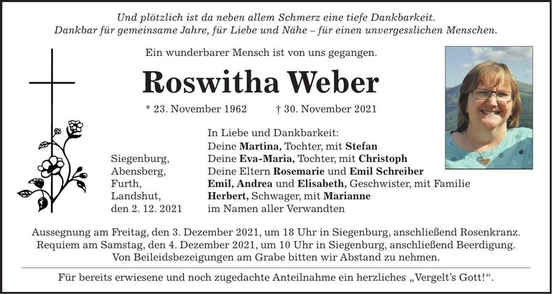 Traueranzeige Roswitha Weber