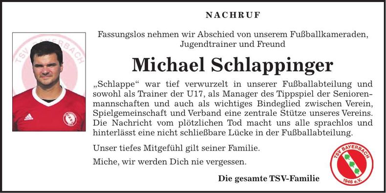Traueranzeige Michael Schlappinger