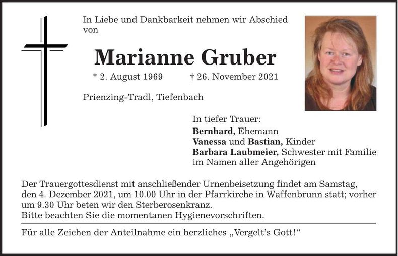 Traueranzeige Marianne Gruber
