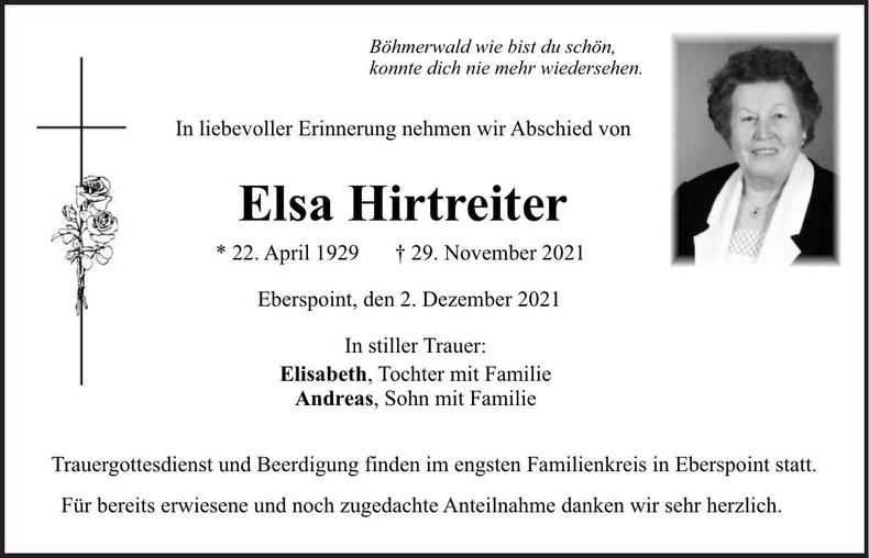 Traueranzeige Elsa Hirtreiter