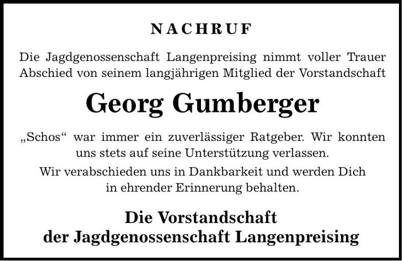 Traueranzeige Georg Gumberger