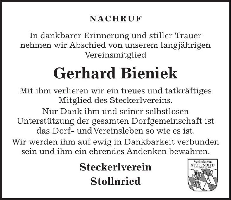 Traueranzeige Gerhard Bieniek