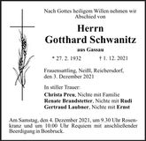 Traueranzeige Gotthard Schwanitz