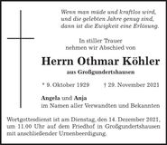 Traueranzeige Othmar Köhler