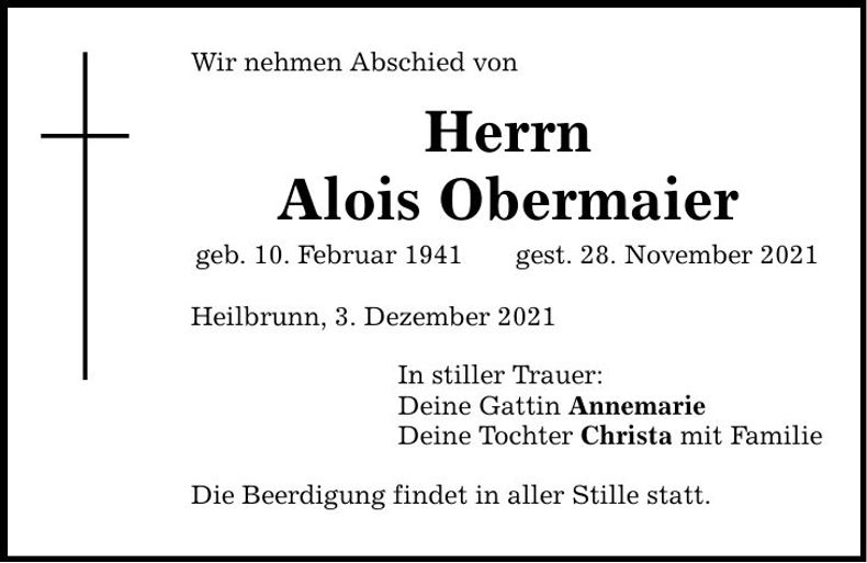 Traueranzeige Alois Obermaier