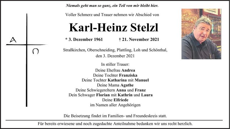 Traueranzeige Karl-Heinz Stelzl