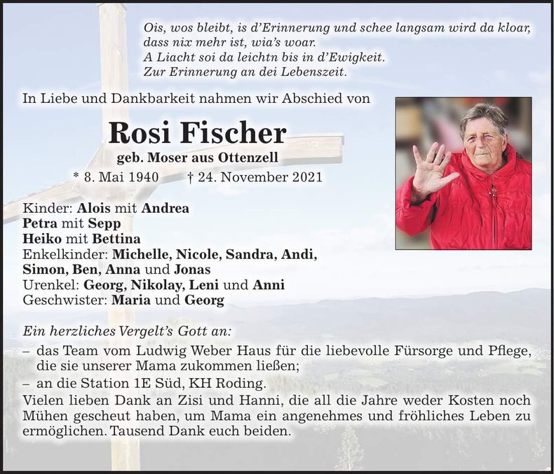 Traueranzeige Rosi Fischer