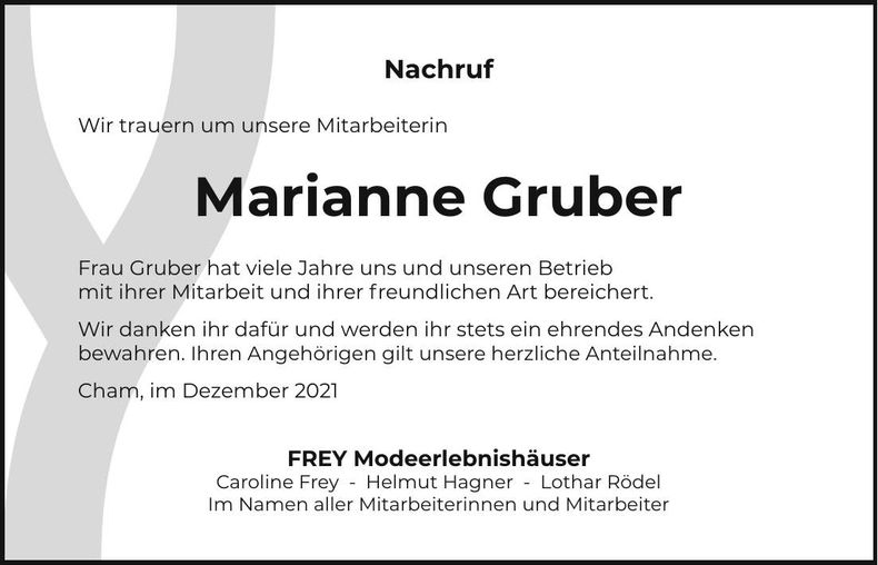 Traueranzeige Marianne Gruber