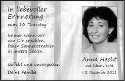 Traueranzeige Anna Hecht