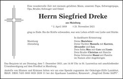 Traueranzeige Siegfied Dreke