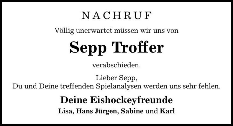 Traueranzeige Josef Troffer