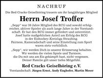 Traueranzeige Josef Troffer