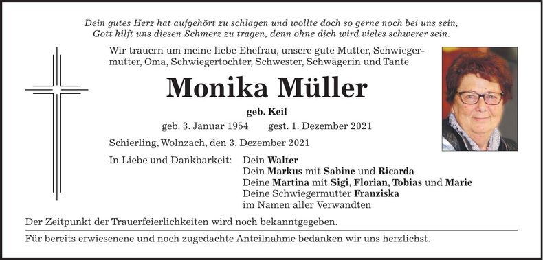 Traueranzeige Monika Müller