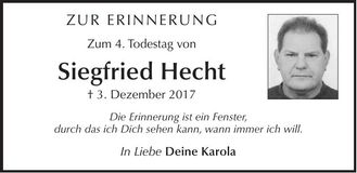 Traueranzeige Siegfried Hecht