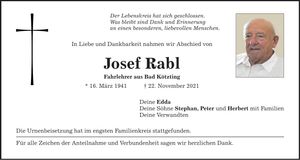 Traueranzeige Josef Rabl