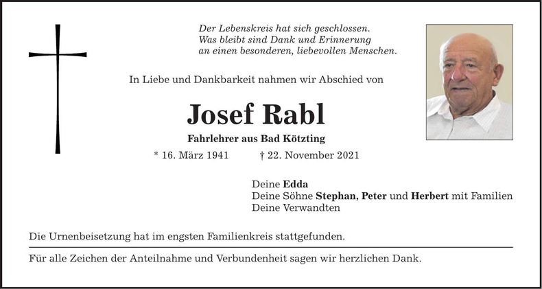 Traueranzeige Josef Rabl