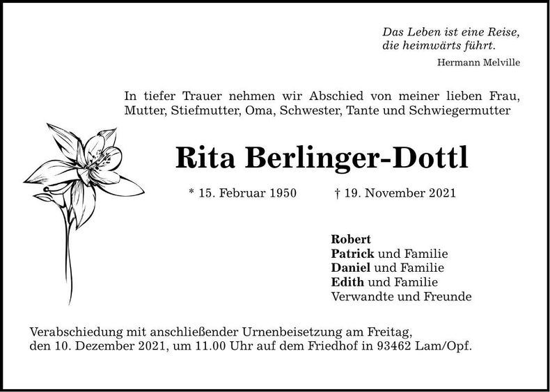 Traueranzeige Rita Berlinger-Dottl