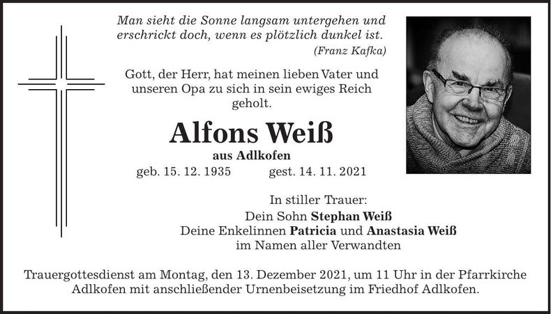 Traueranzeige Alfons Weiß