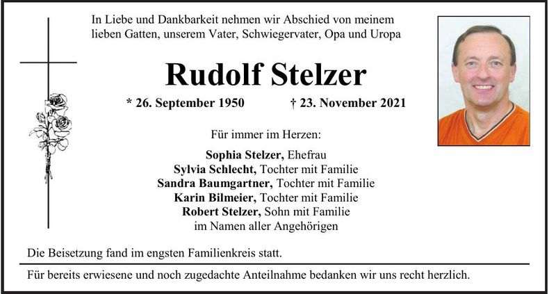 Traueranzeige Rudolf Stelzer