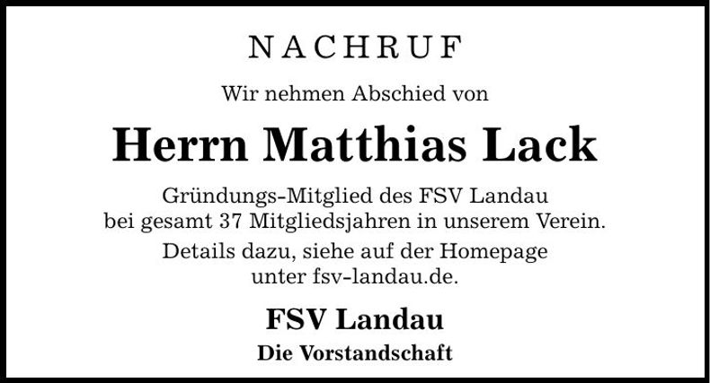 Traueranzeige Matthias Lack
